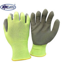 NMSAFETY 13 gauge hi-vis yellow polyester liner coated foam latex palm garden Gloves EN388 2016